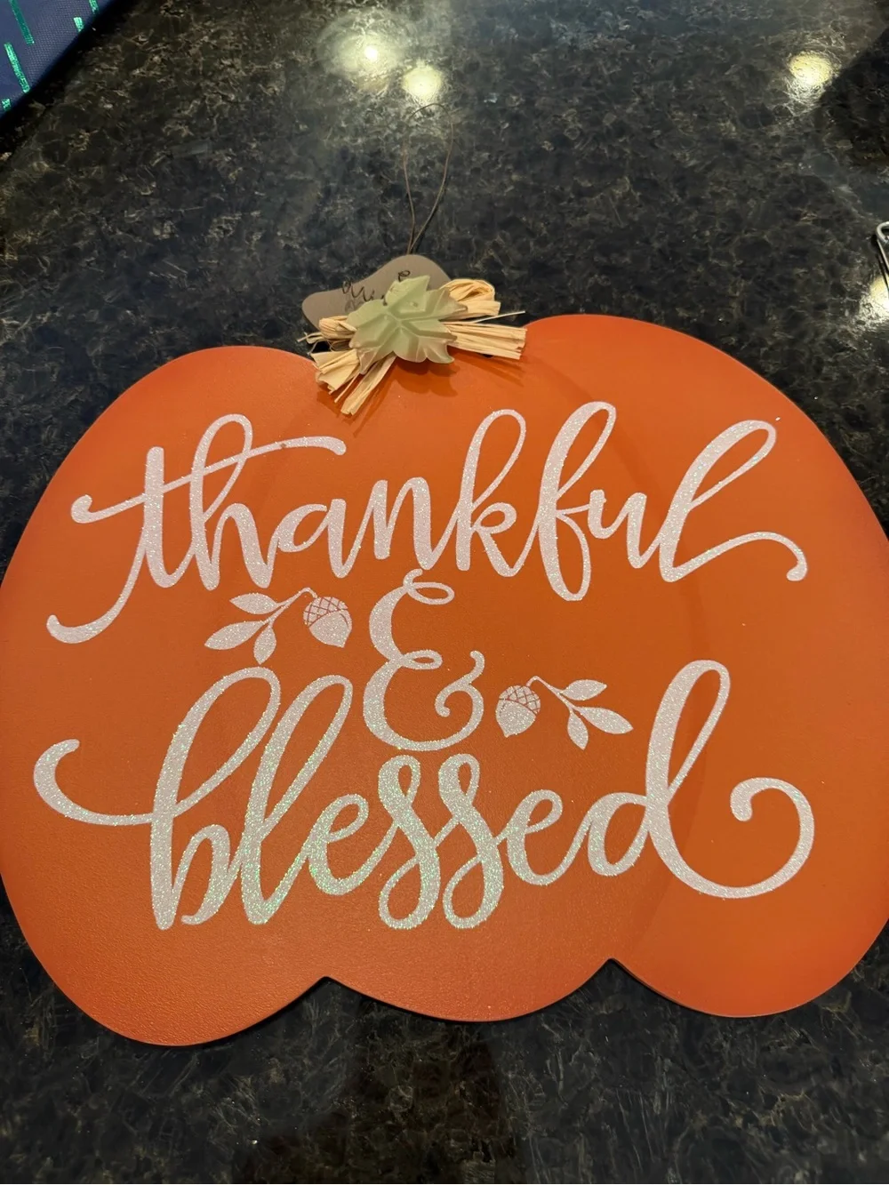 Thankful & Blessed Pumpkin Wall Sign - Orange, table cloth, falls leaves 🍁